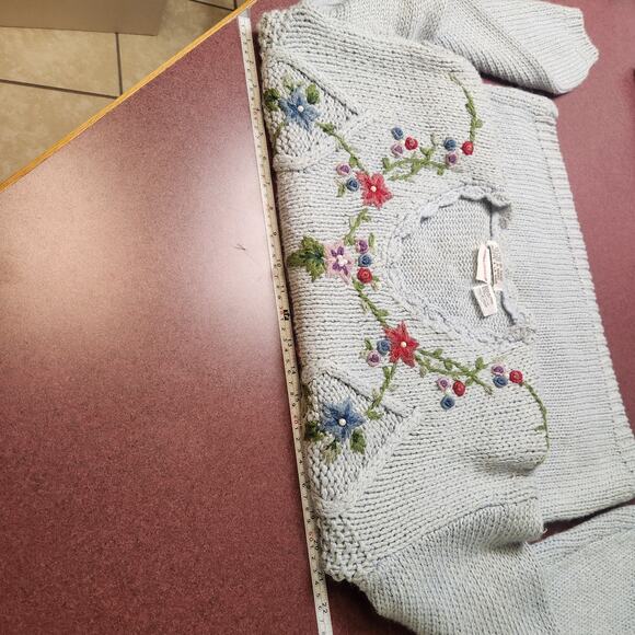 Vtg Bobbie Brooks Hand Knit Embroidered Sweater Womens Medium Cottagecore Floral - Picture 9 of 16
